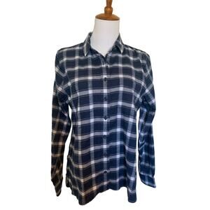 Orvis women’s plaid button up shirt blue medium
